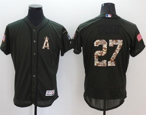 Angels of Anaheim #27 Mike Trout Green Flexbase Authentic Collection Salute to Service Stitched MLB Jersey